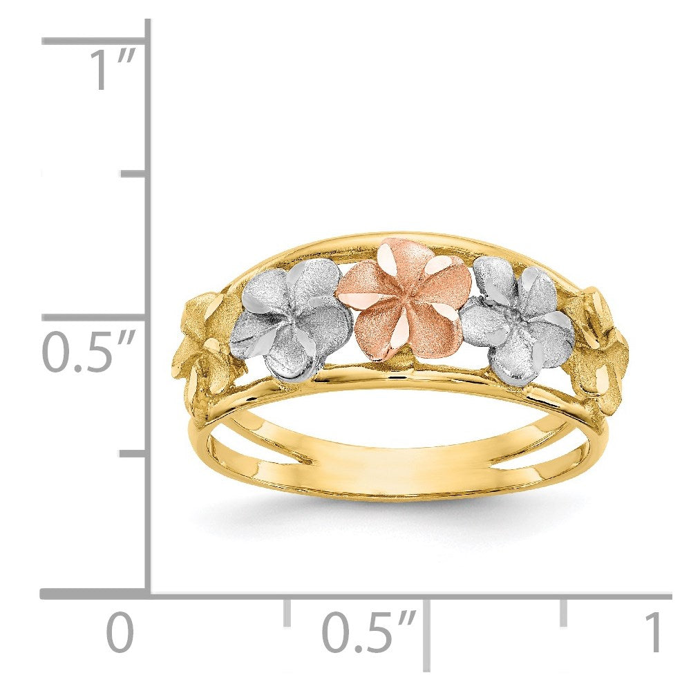 14K Two Tone & Rhodium Satin/Polished D/C Flower Ring