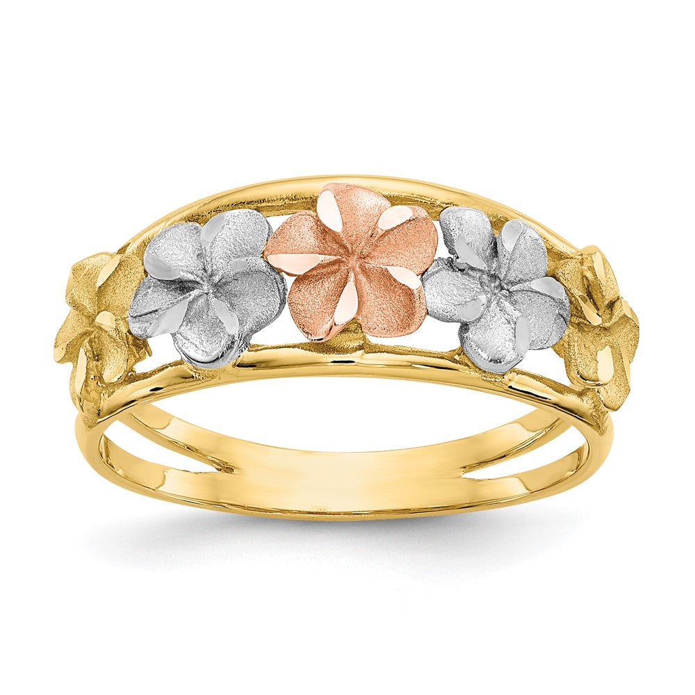 14K Two Tone & Rhodium Satin/Polished D/C Flower Ring