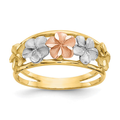 14K Two Tone & Rhodium Satin/Polished D/C Flower Ring