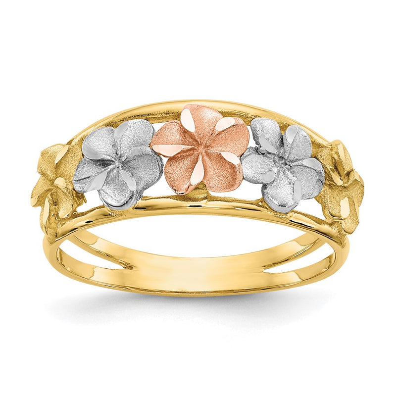 14K Two Tone & Rhodium Satin/Polished D/C Flower Ring