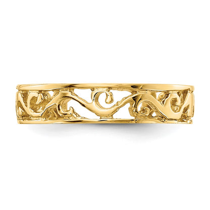 14K Yellow Gold Polished And Diamond-Cut Toe Ring