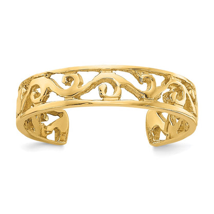 14K Yellow Gold Polished And Diamond-Cut Toe Ring