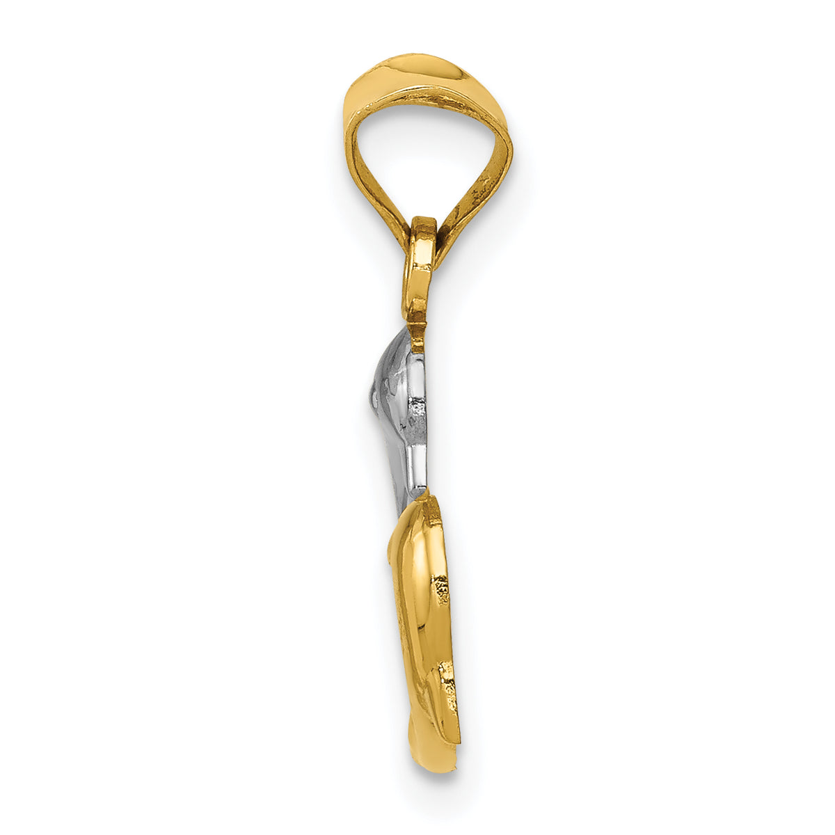 14K Yellow & Rhodium W/Rhodium Polished And D/C Dolphins Pendant