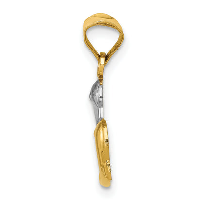 14K Yellow & Rhodium W/Rhodium Polished And D/C Dolphins Pendant