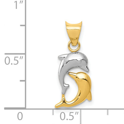 14K Yellow & Rhodium W/Rhodium Polished And D/C Dolphins Pendant