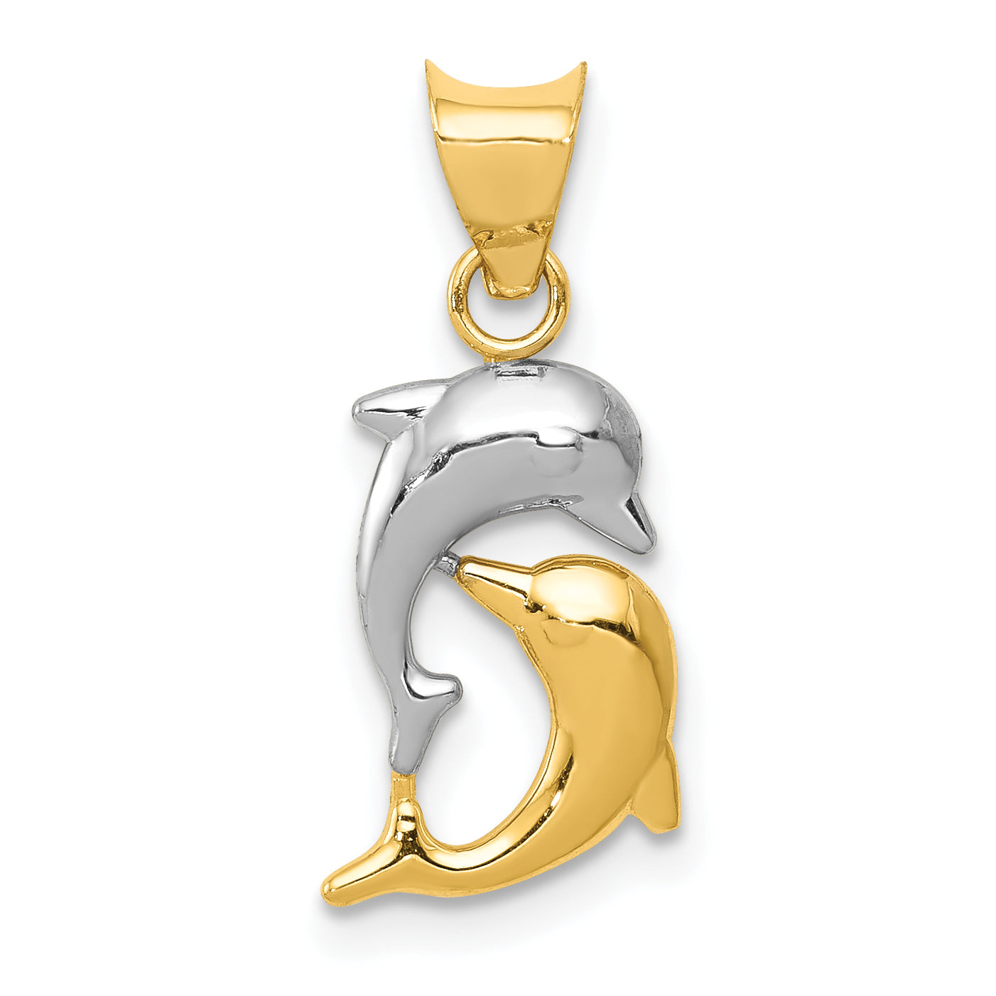 14K Yellow & Rhodium W/Rhodium Polished And D/C Dolphins Pendant