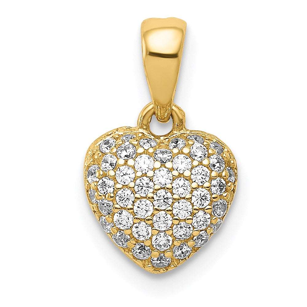 14K Yellow Gold Polished Cz/3D/ Heart Pendant