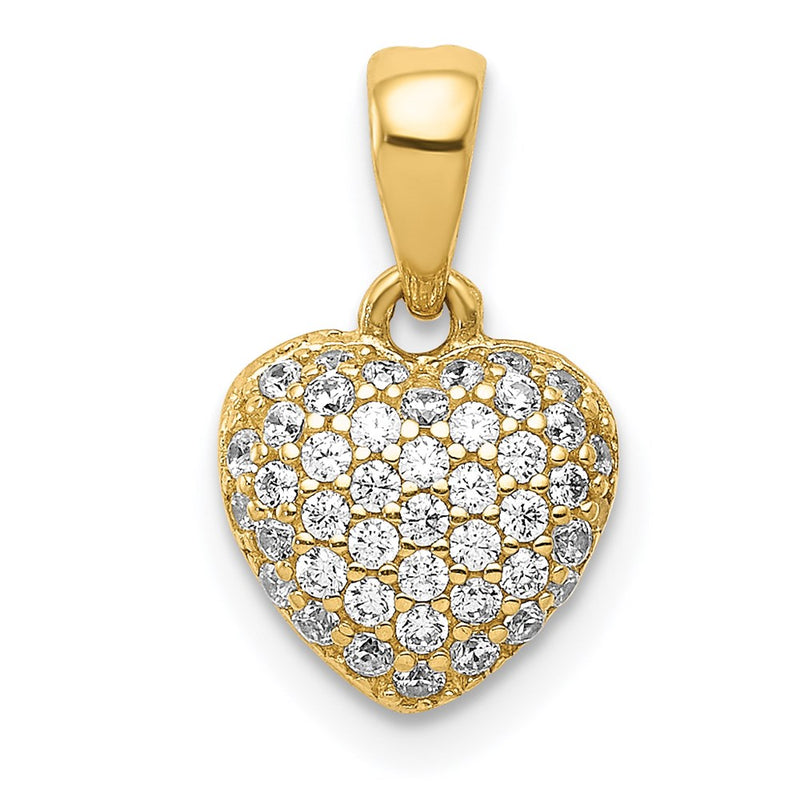 14K Yellow Gold Polished Cz/3D/ Heart Pendant