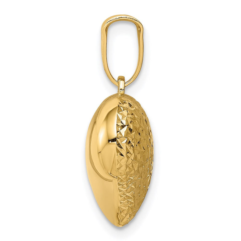14K Yellow Gold Polished And Textured 3-D Heart Pendant