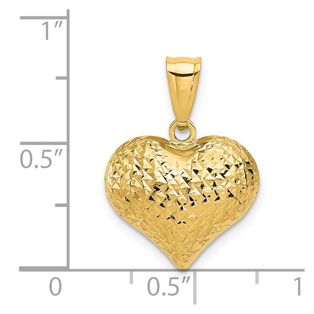 14K Yellow Gold Polished And Textured 3-D Heart Pendant
