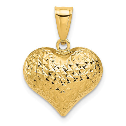 14K Yellow Gold Polished And Textured 3-D Heart Pendant