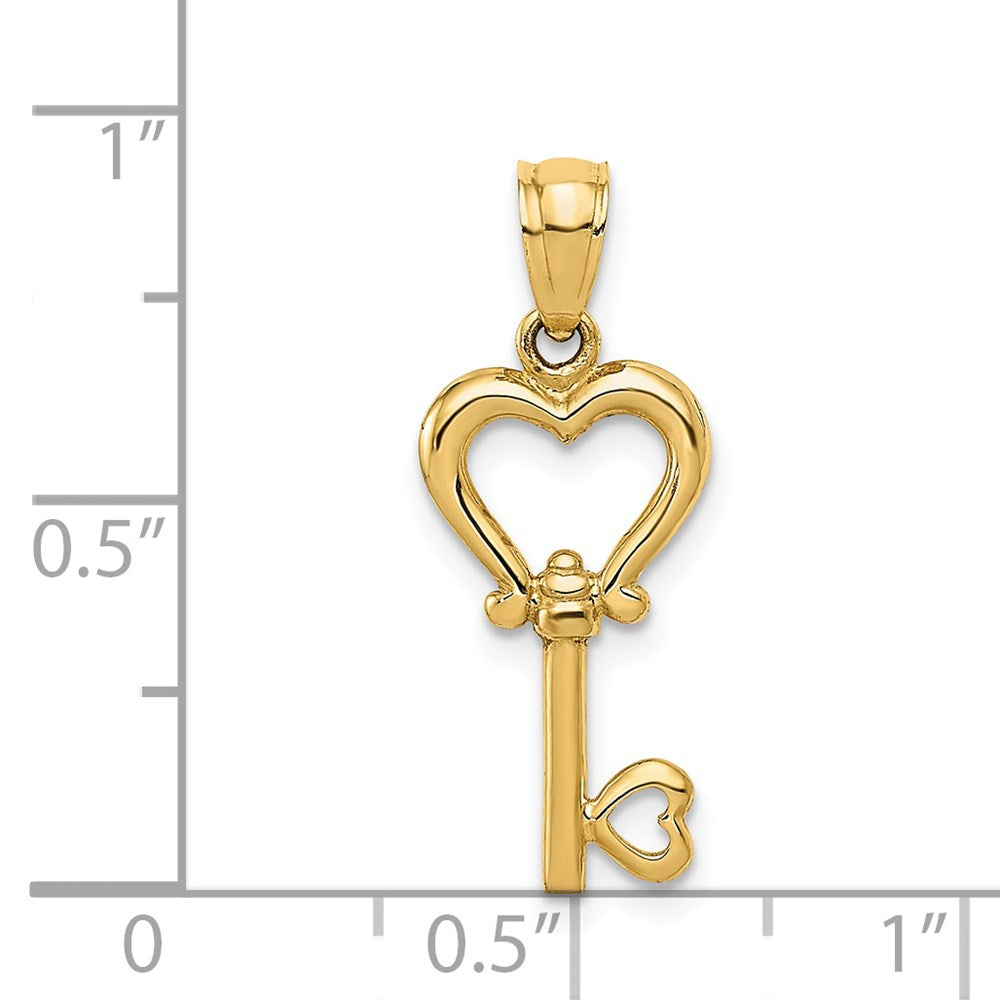14k Yellow Gold Polished 3D Heart Key Pendant