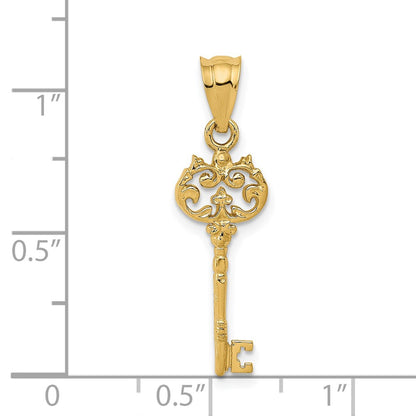 14k Yellow Gold Polished Filigree Key Charm