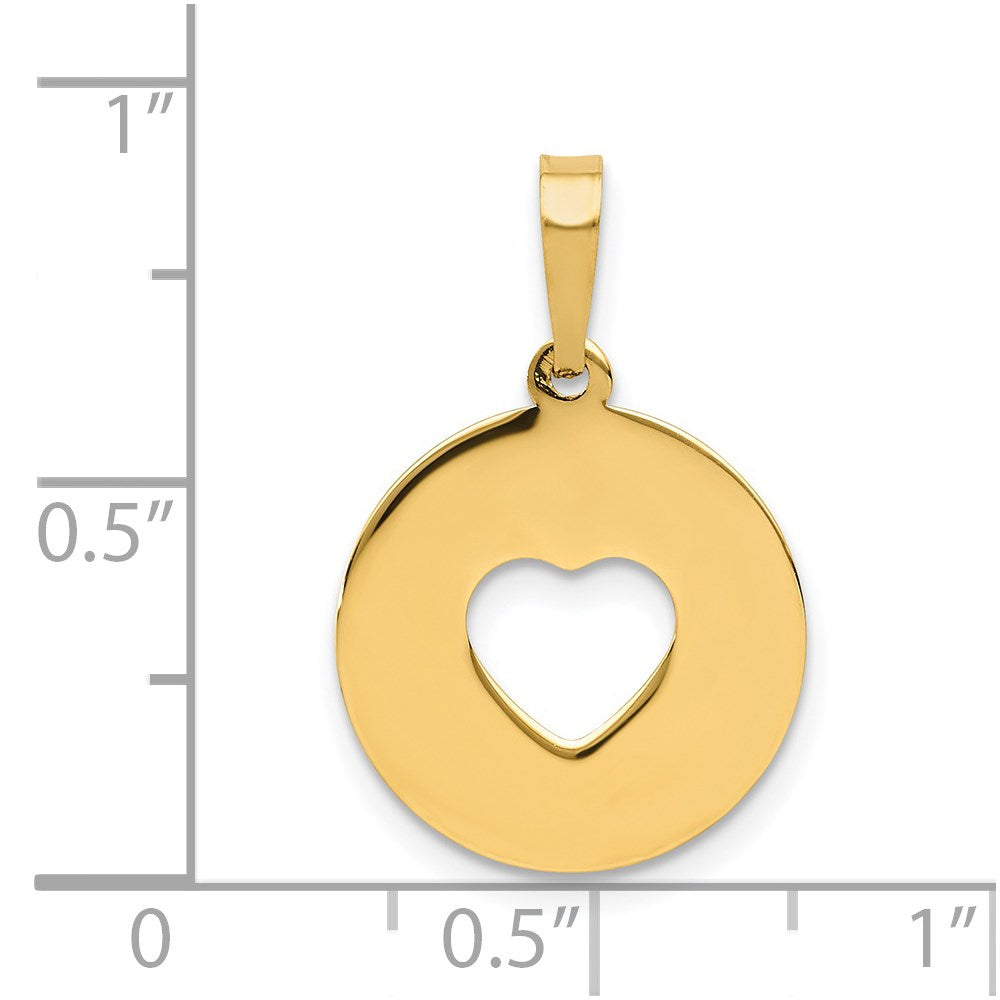 14K Yellow Gold Polished Cut-Out Heart Circle Disc Pendant