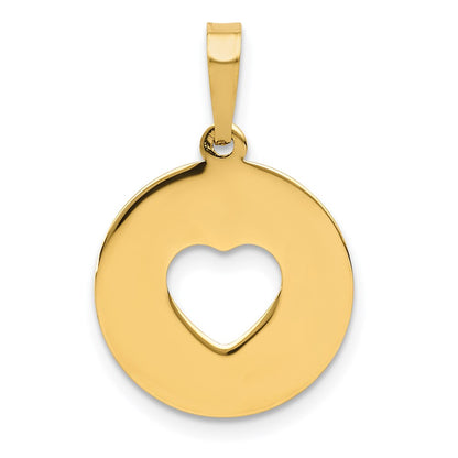 14K Yellow Gold Polished Cut-Out Heart Circle Disc Pendant