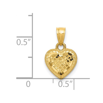 14K Yellow Gold Diamond-Cut Lattice Heart Pendant