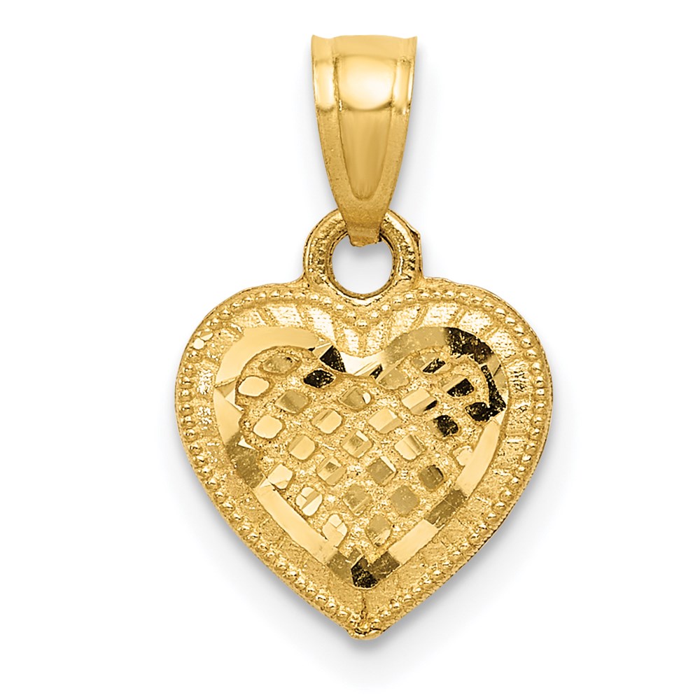 14K Yellow Gold Diamond-Cut Lattice Heart Pendant