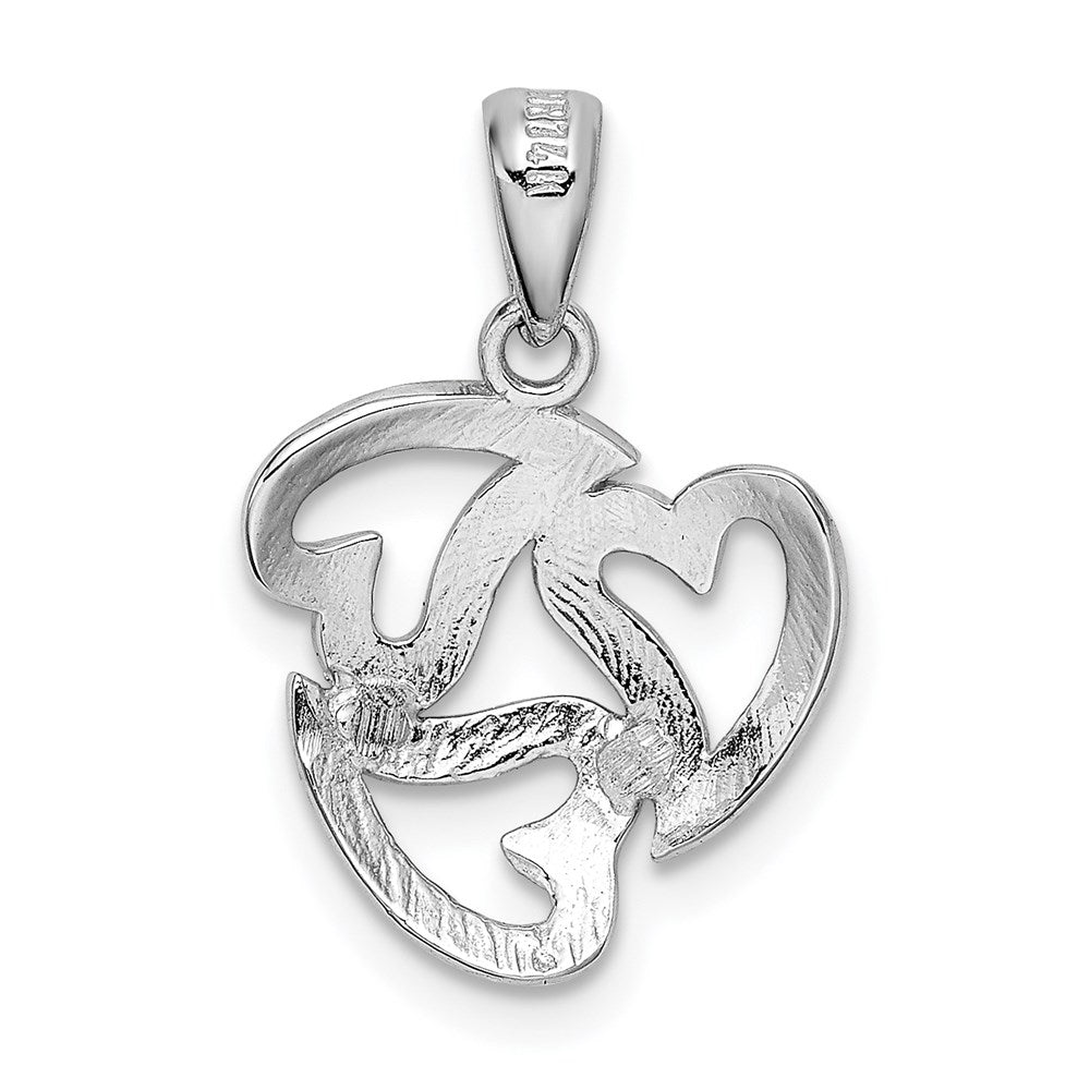 14K White Gold Polished Cut-Out 3-Heart Pendant