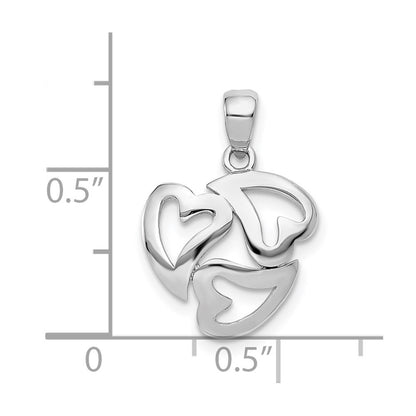 14K White Gold Polished Cut-Out 3-Heart Pendant