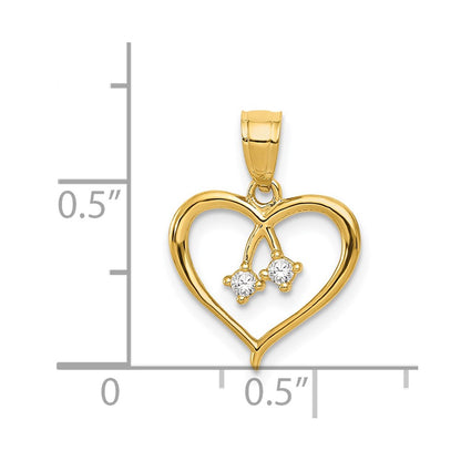 14K Yellow Gold 2-Cz Cut-Out Heart Pendant