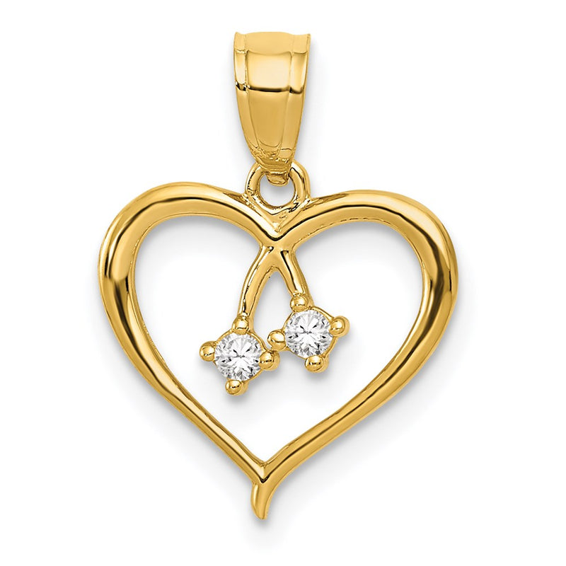 14K Yellow Gold 2-Cz Cut-Out Heart Pendant