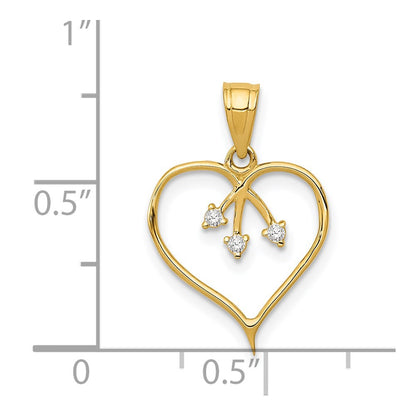 14K Yellow Gold 3-Cz Cut-Out Heart Pendant