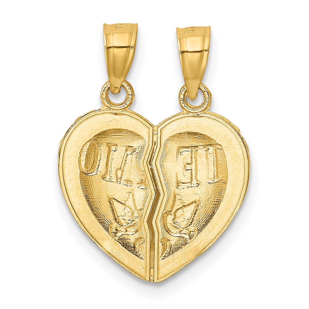 14K Yellow Gold Break Apart Diamond-Cut Te Amo Heart Pendant