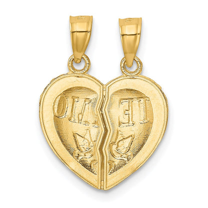 14K Yellow Gold Break Apart Diamond-Cut Te Amo Heart Pendant