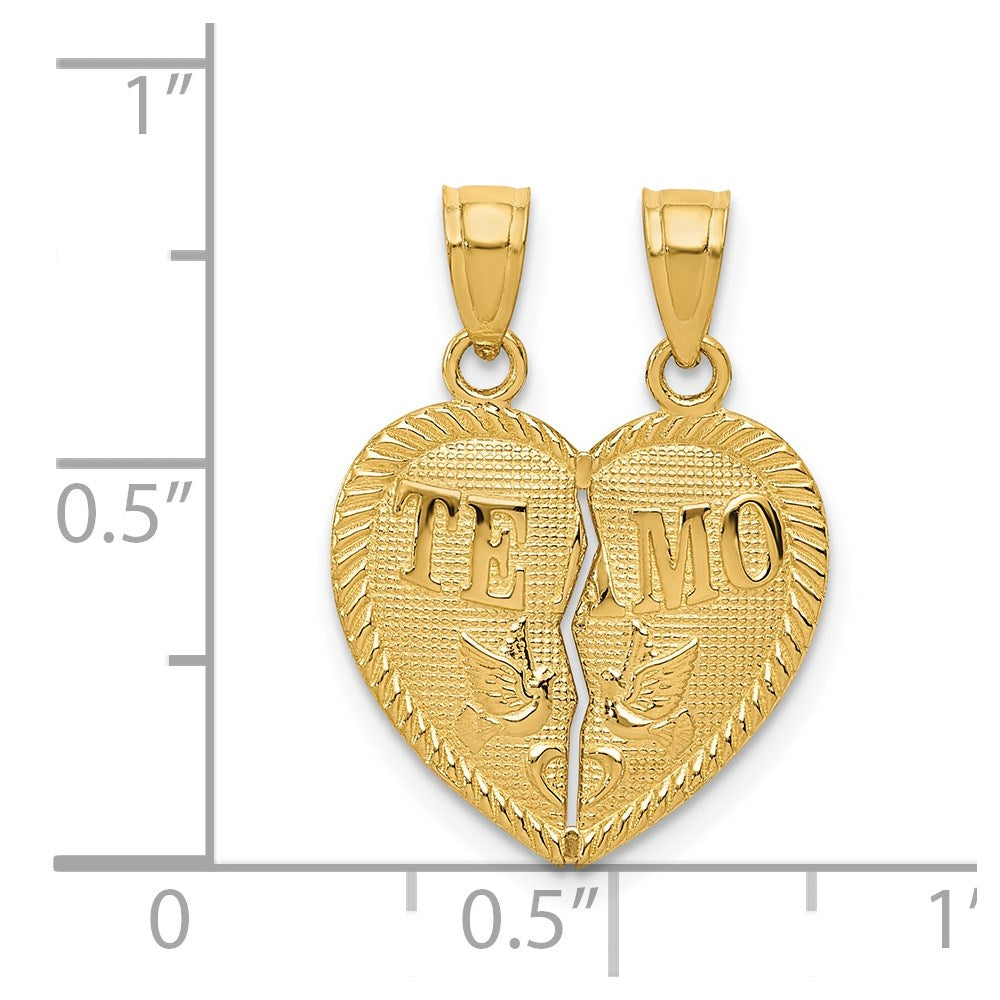 14K Yellow Gold Break Apart Diamond-Cut Te Amo Heart Pendant