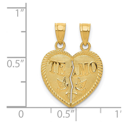 14K Yellow Gold Break Apart Diamond-Cut Te Amo Heart Pendant