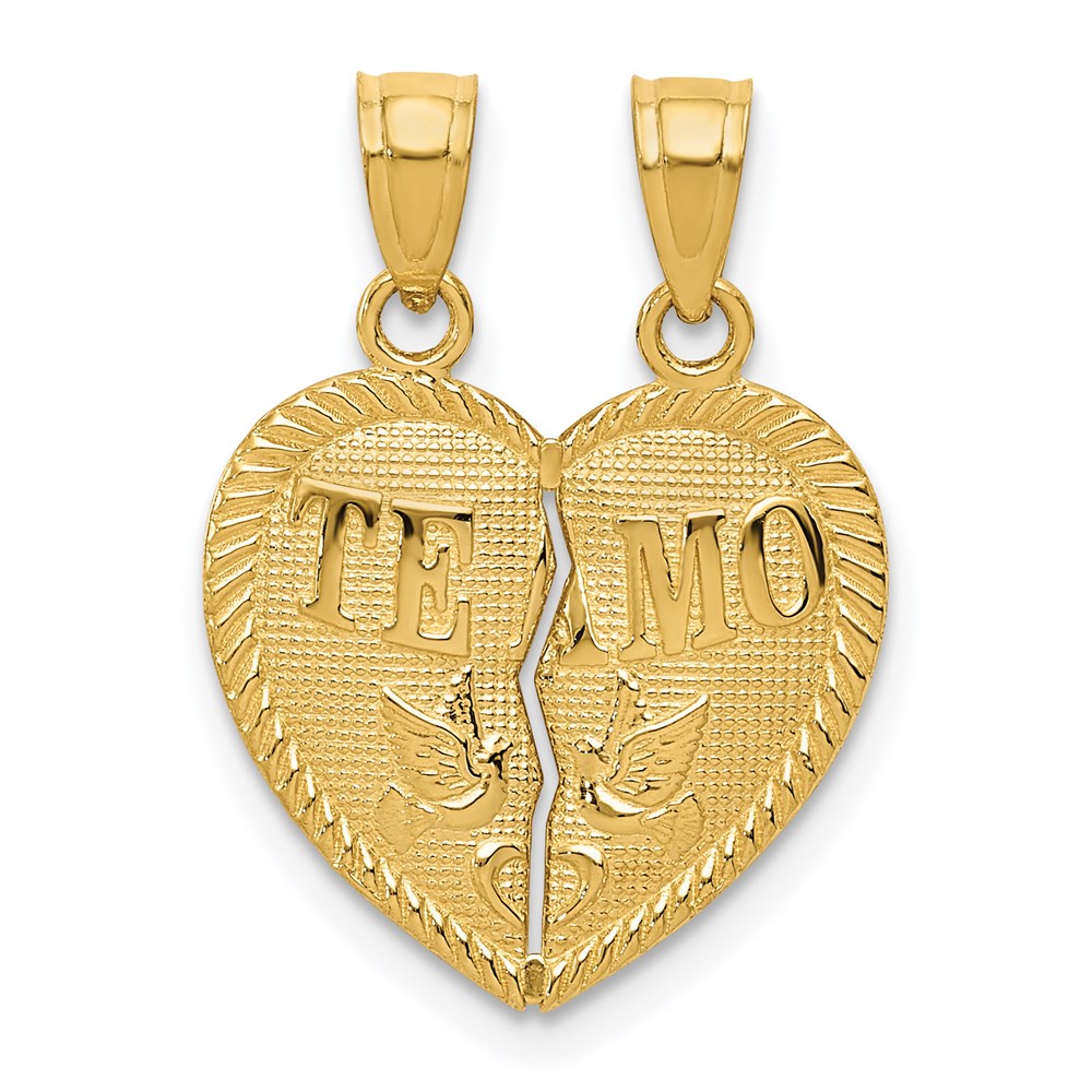 14K Yellow Gold Break Apart Diamond-Cut Te Amo Heart Pendant