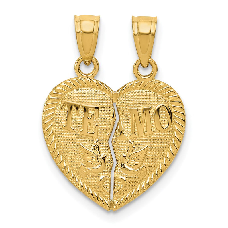 14K Yellow Gold Break Apart Diamond-Cut Te Amo Heart Pendant