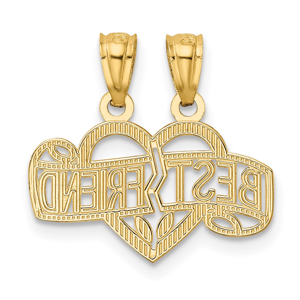 14K Yellow Gold Diamond-Cut Break Apart Best Friend Heart Pendant