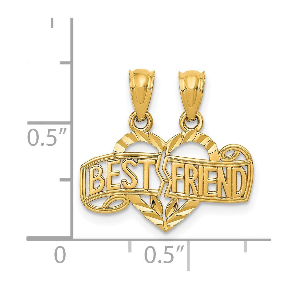 14K Yellow Gold Diamond-Cut Break Apart Best Friend Heart Pendant