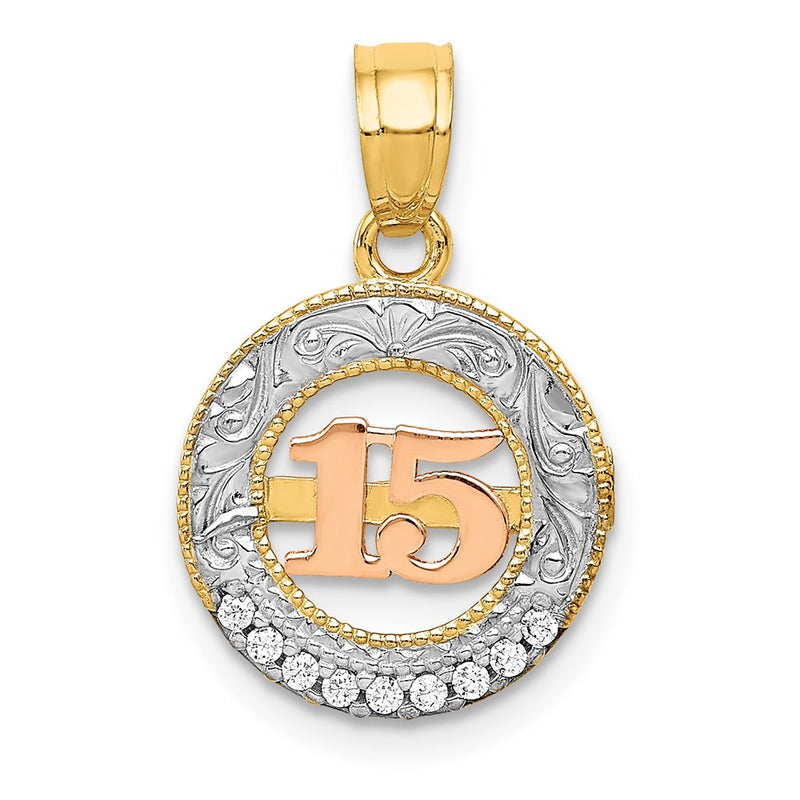 14K Two-Tone W/White Rhodium Cz 15 Pendant