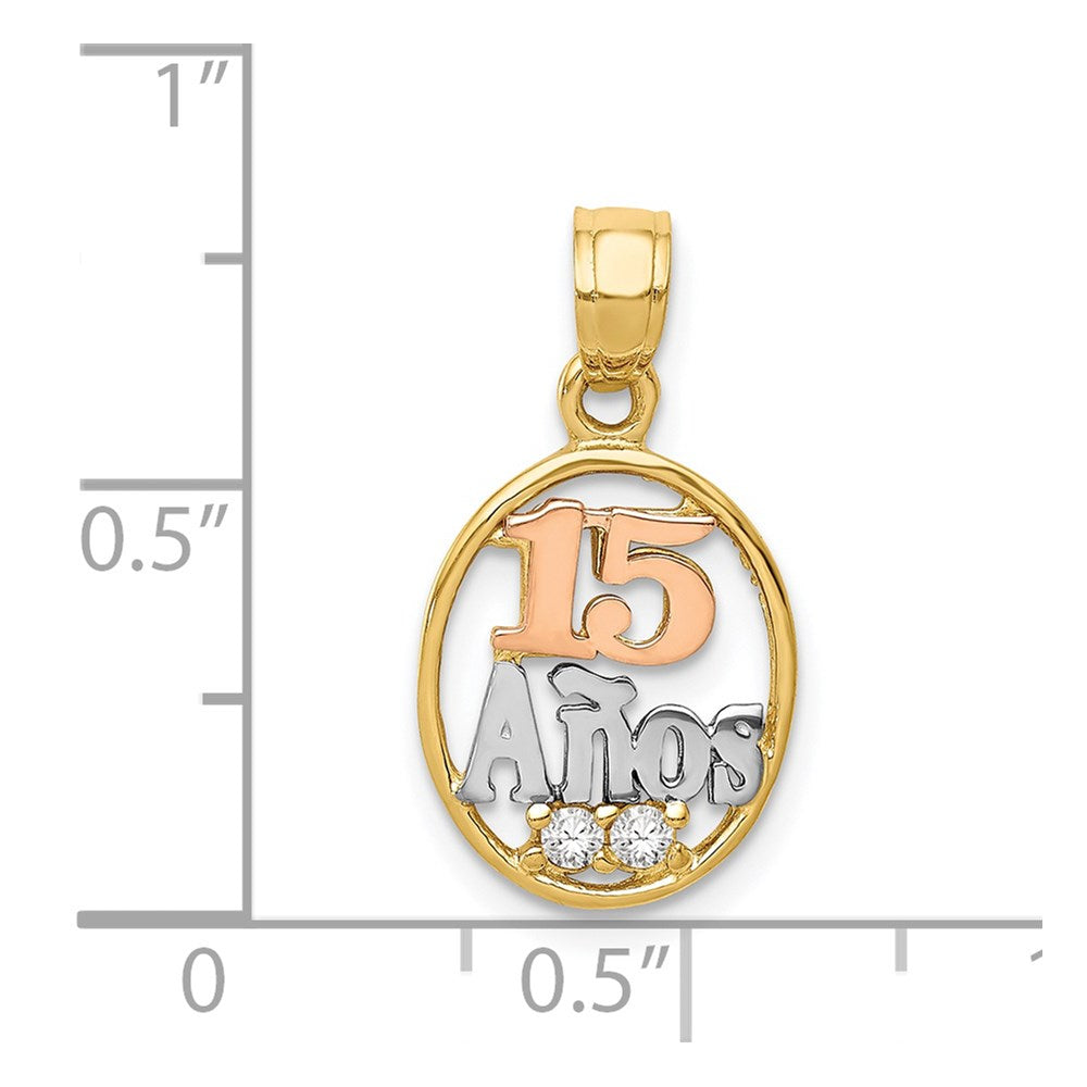 14K Two-Tone W/White Rhodium Cz 15 Anos Pendant