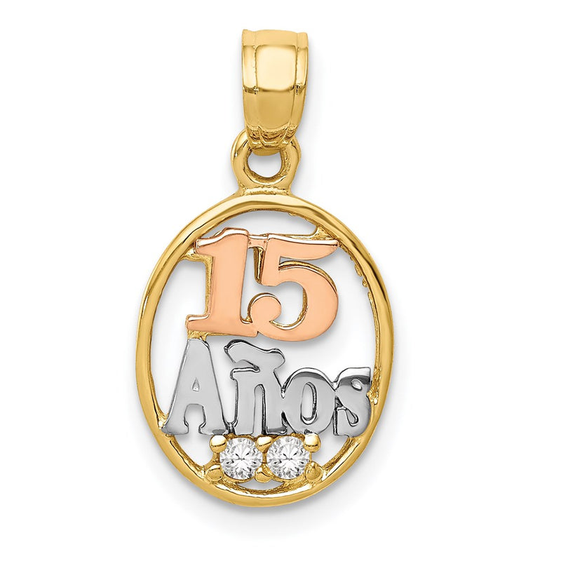 14K Two-Tone W/White Rhodium Cz 15 Anos Pendant