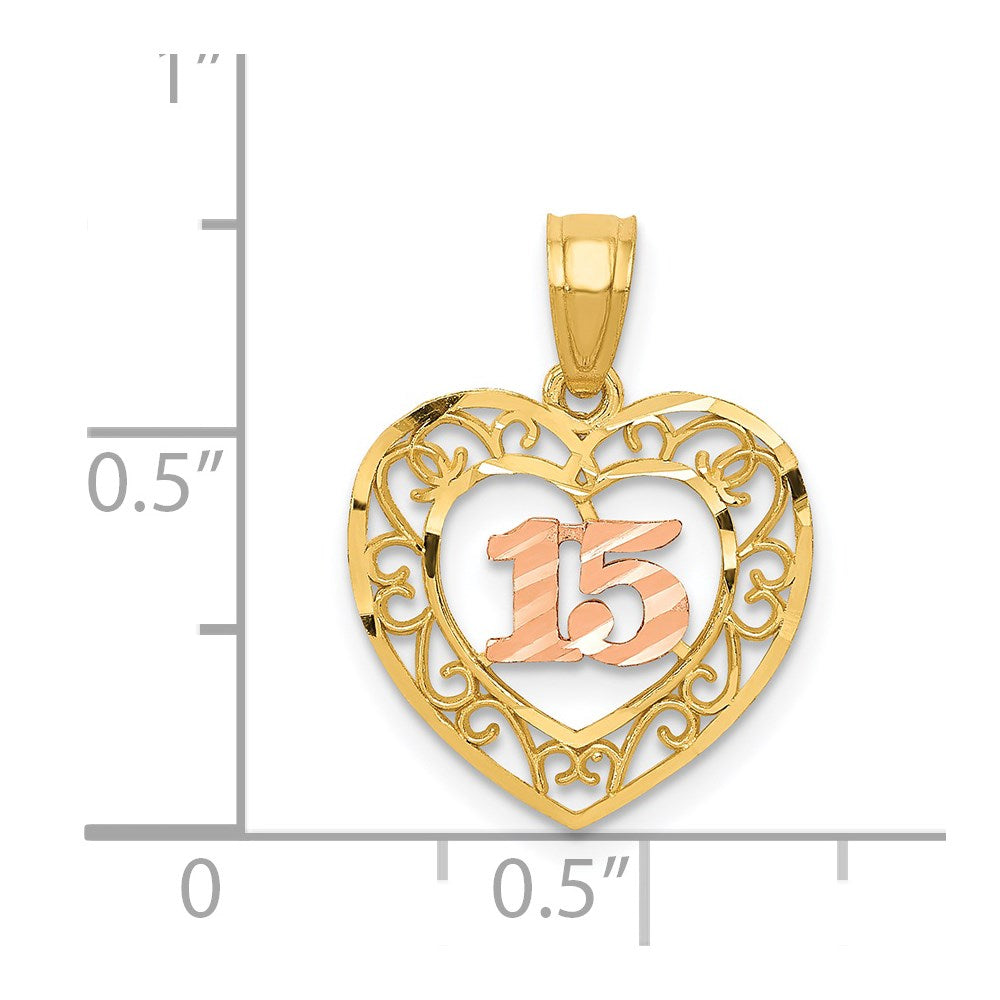 14K Two-Tone Diamond-Cut 15 Pendant
