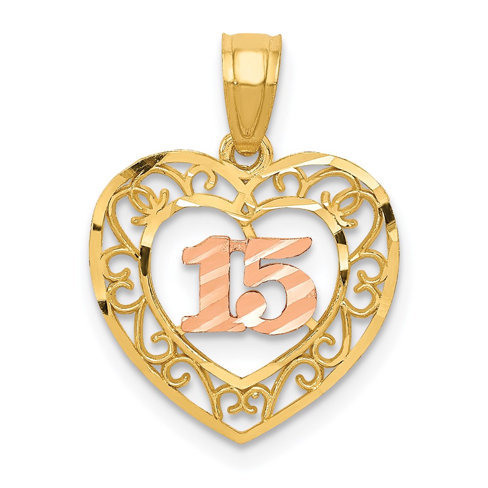 14K Two-Tone Diamond-Cut 15 Pendant