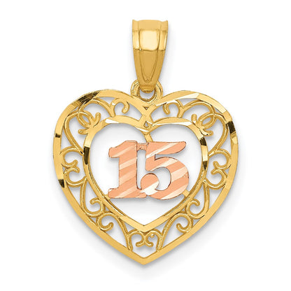 14K Two-Tone Diamond-Cut 15 Pendant
