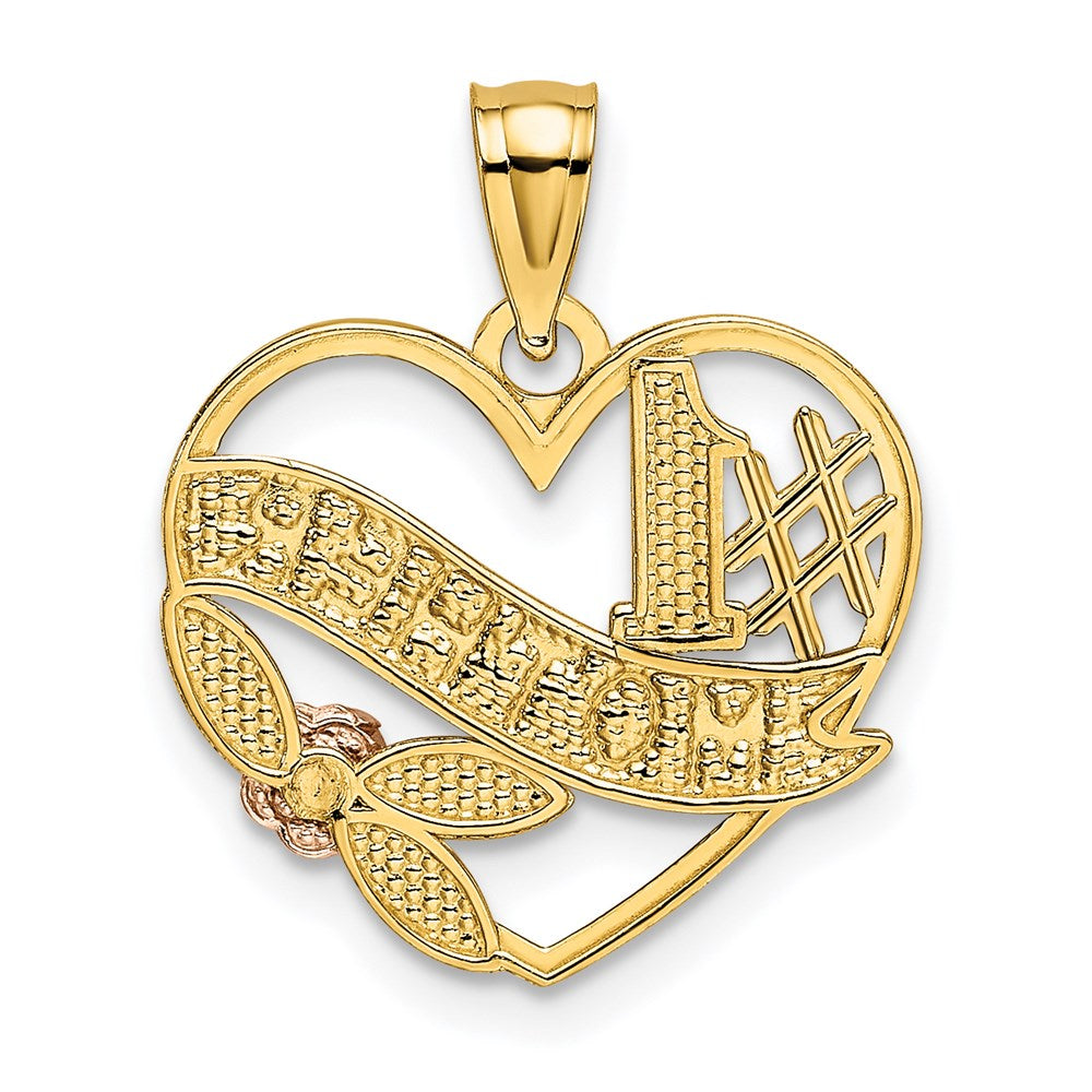 14K Two-Tone Yellow And Rose W/Rhodium D/C #1 Mother Heart W/Rose Pendant