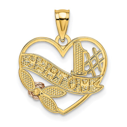 14K Two-Tone Yellow And Rose W/Rhodium D/C #1 Mother Heart W/Rose Pendant
