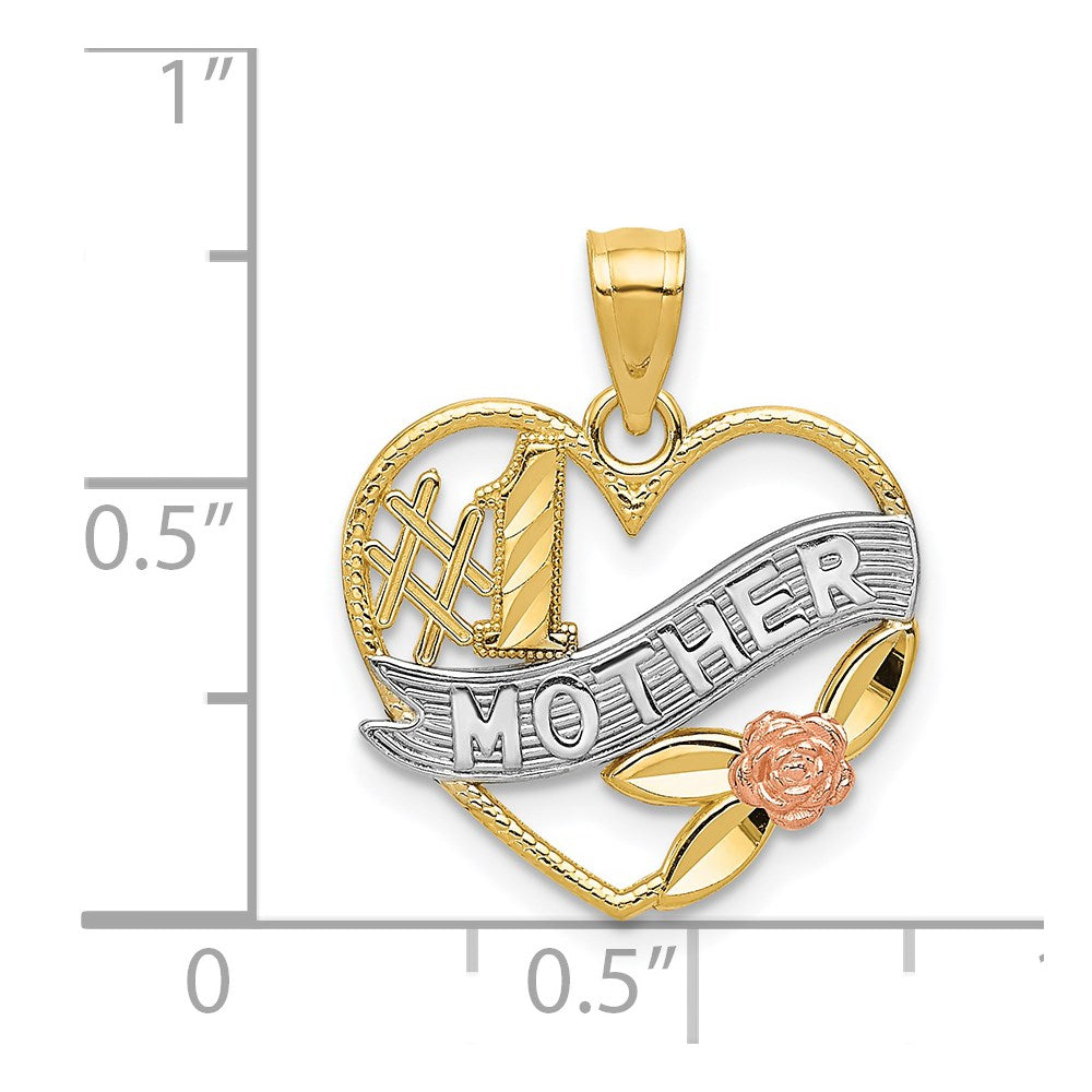 14K Two-Tone Yellow And Rose W/Rhodium D/C #1 Mother Heart W/Rose Pendant