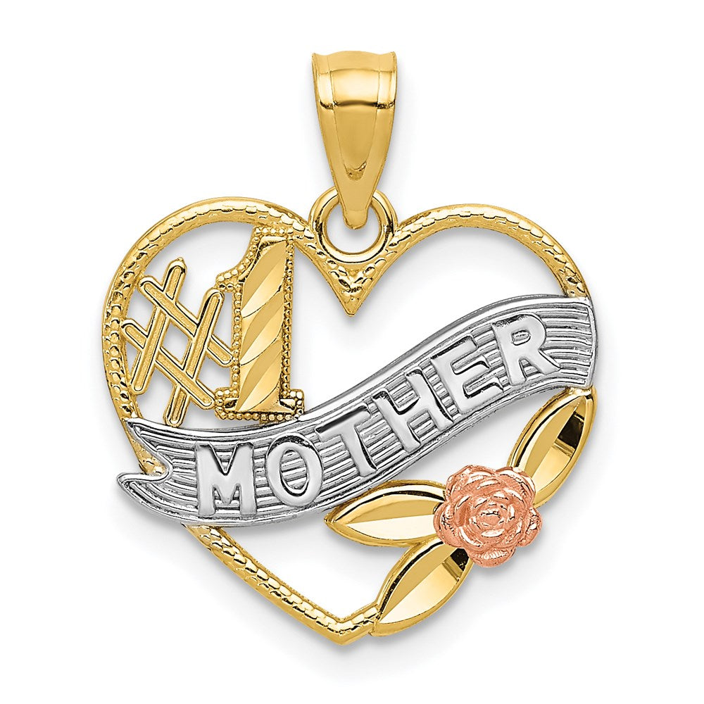 14K Two-Tone Yellow And Rose W/Rhodium D/C #1 Mother Heart W/Rose Pendant