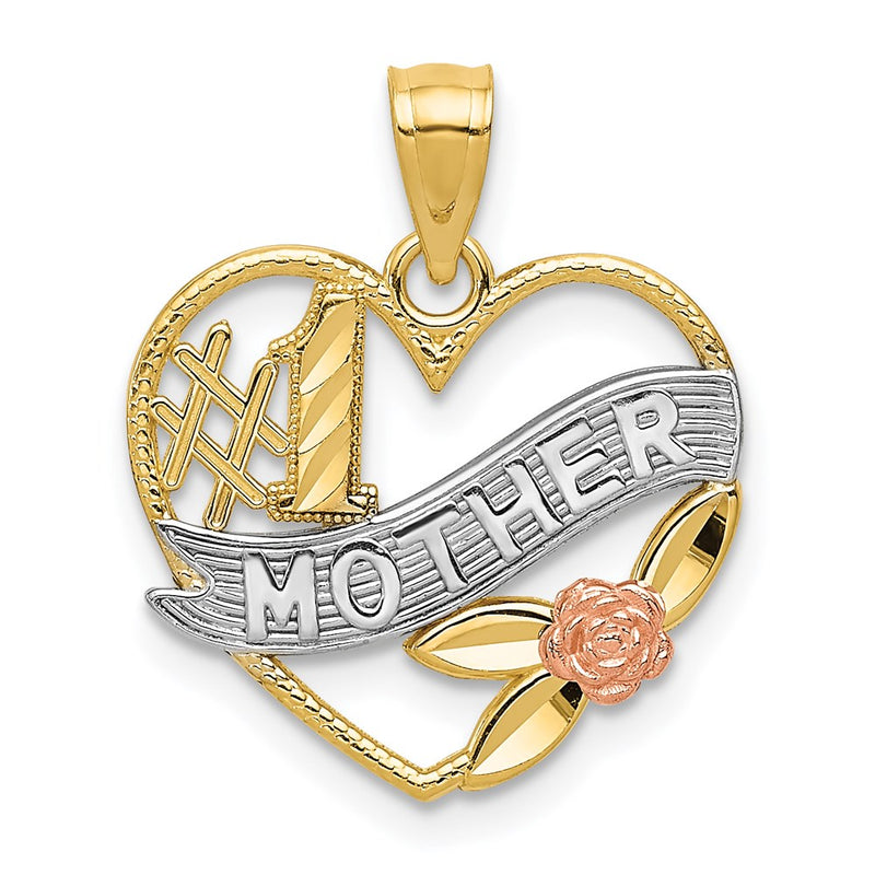 14K Two-Tone Yellow And Rose W/Rhodium D/C #1 Mother Heart W/Rose Pendant