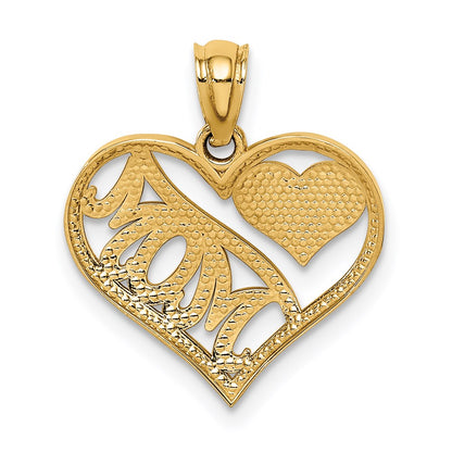 14K Yellow Gold Polished Mom And Heart In Pendant