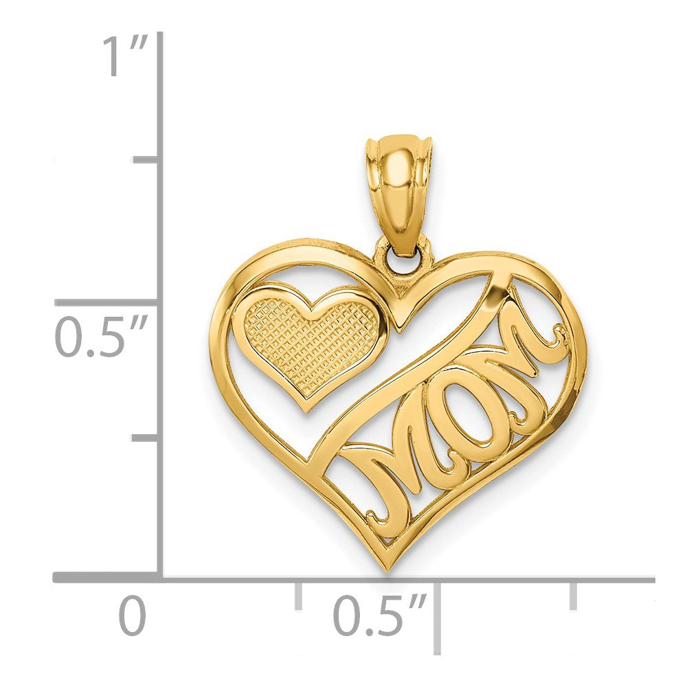 14K Yellow Gold Polished Mom And Heart In Pendant