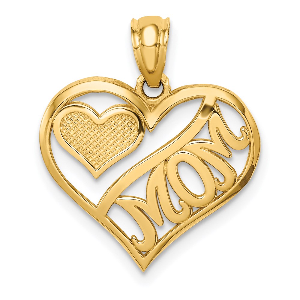 14K Yellow Gold Polished Mom And Heart In Pendant