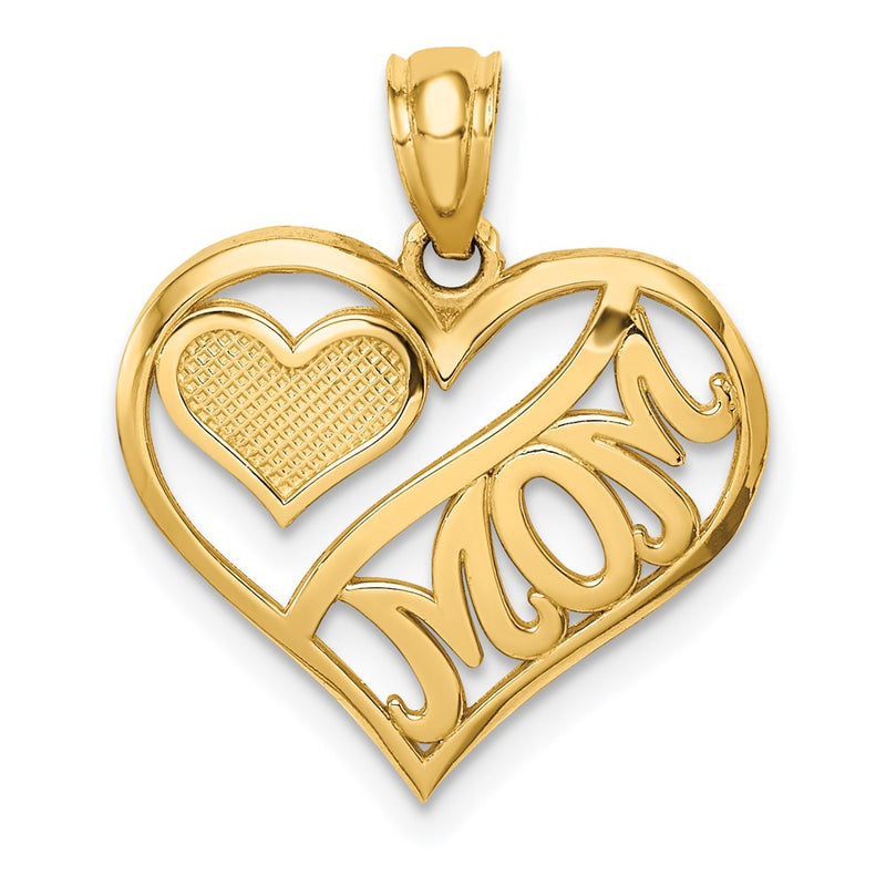 14K Yellow Gold Polished Mom And Heart In Pendant