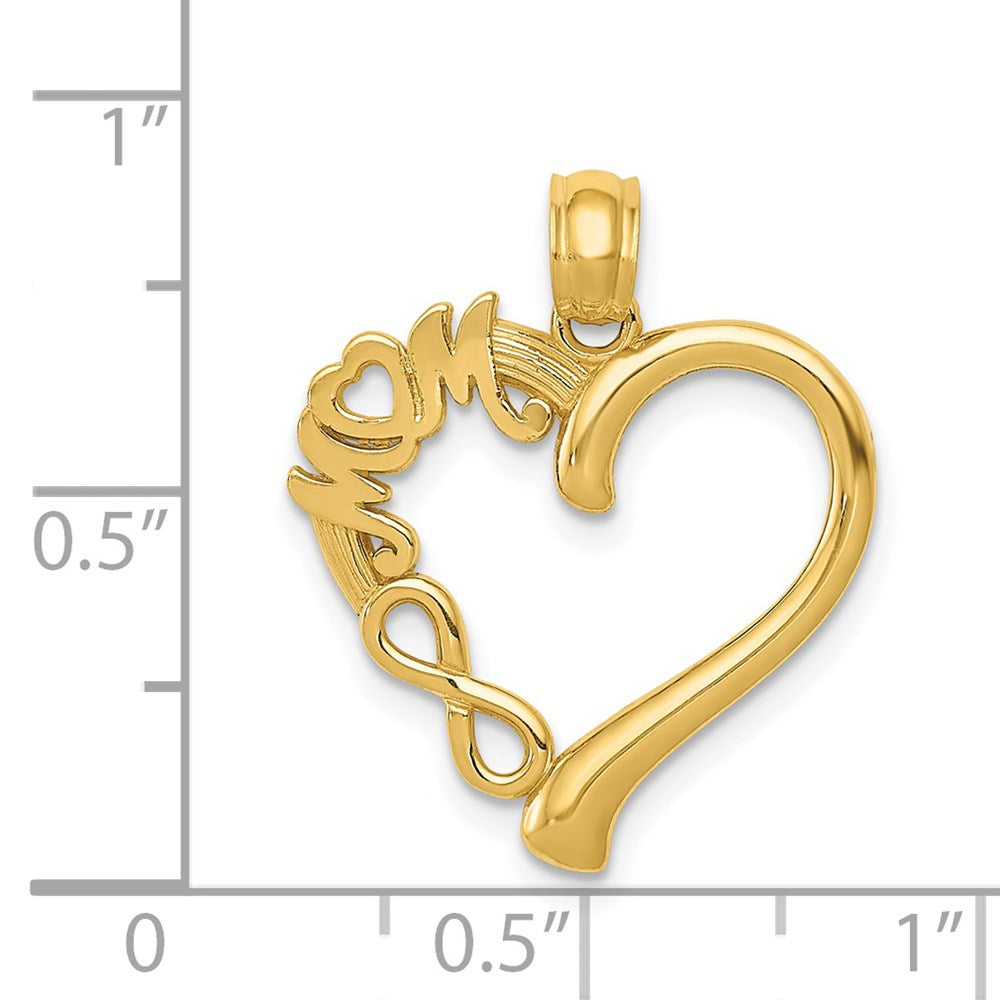 14K Yellow Gold Polished Mom In Heart W/Infinity Symbol Pendant